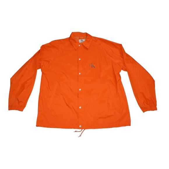 Vintage 90s Calvin Klein Jeans CK Logo Coach Jacket Orange Windbreaker Size L - Picture 2 of 14
